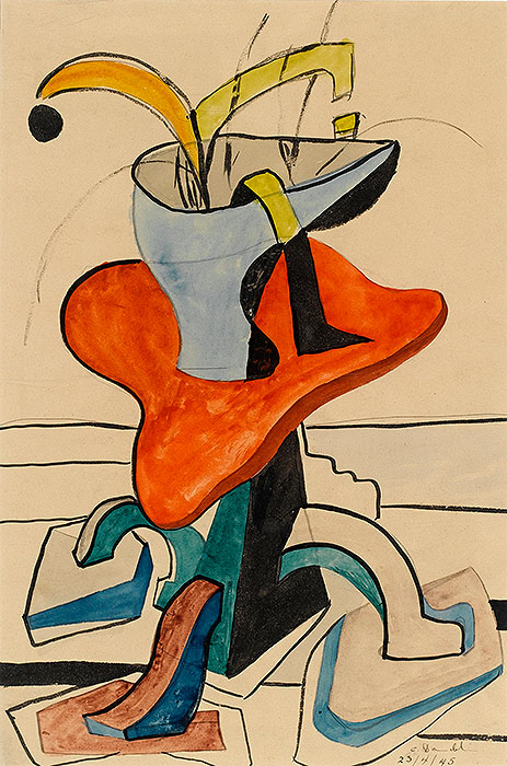 <strong><i>Nature morte</i></strong><BR>1945<BR>Encre sur papier<BR>43 x 28 cm<BR><i></i><BR><BR><br><h9 style='font-size:.8em'>Photo : Banque Nationale du Canada<br>1/1</h9><BR><br><br><h9 style='font-size:.8em'>© Succession Charles Daudelin /COVA-DAAV