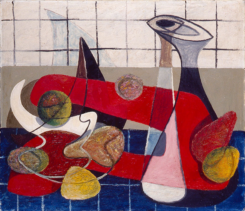 <strong><i>Fruits dans l'espace</i></strong><BR>1946<BR>huile sur toile<BR>61,5 x 71,5 cm<BR><i></i><BR><BR><br><h9 style='font-size:.8em'>Photo : MNBAQ: Jean-Guy Kérouac<br>1/1</h9><BR><br><br><h9 style='font-size:.8em'>© Succession Charles Daudelin /COVA-DAAV