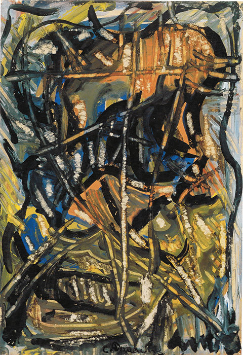 <strong>Colère</strong><BR>1942<BR>Gouache et grattage sur papier<BR>36,2 X 25 cm<BR>Photo : Musée national des beaux-arts du Québec : Jean-Guy Kérouac<BR><br><br>© Succession Charles Daudelin /SODRAC