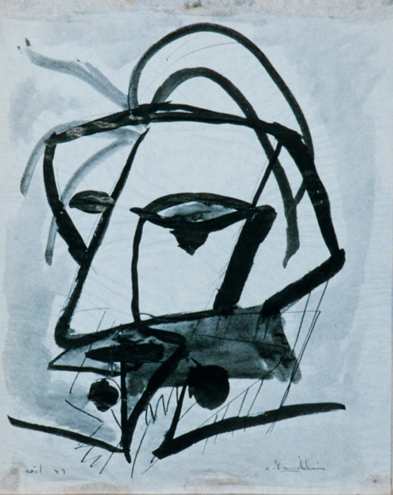 <strong><i>Sans titre</i></strong><BR>1949<BR>Papier calque collé su carton<BR>26,7 x 21 cm<BR><i></i><BR><BR><br><h9 style='font-size:.8em'>Photo : Musée national des beaux-arts du Québec<br>1/1</h9><BR><br><br><h9 style='font-size:.8em'>© Succession Charles Daudelin /COVA-DAAV