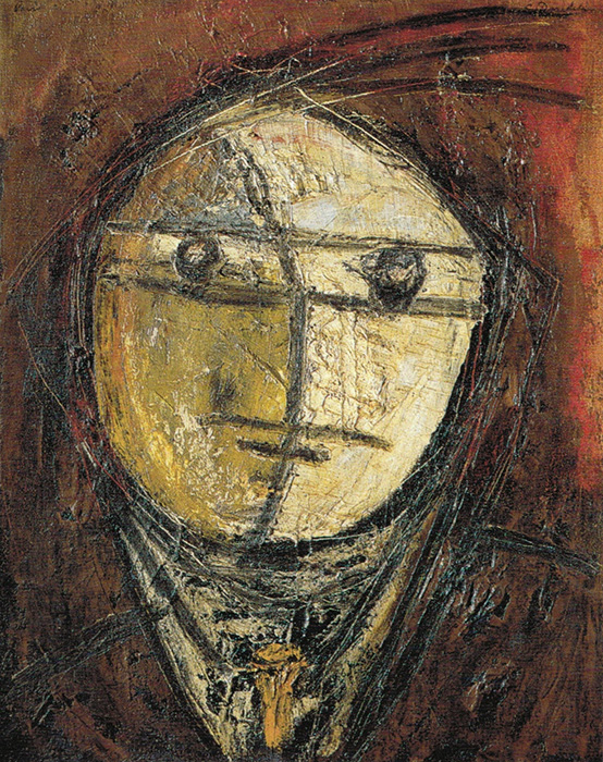 <strong><i>Le Poète</i></strong><BR>1948<BR>Huile sur toile<BR>46,2 x 38 cm<BR><i></i><BR><BR><br><h9 style='font-size:.8em'>Photo : Musée national des beaux-arts du Québec : Patrick Altman<br>1/1</h9><BR><br><br><h9 style='font-size:.8em'>© Succession Charles Daudelin /COVA-DAAV