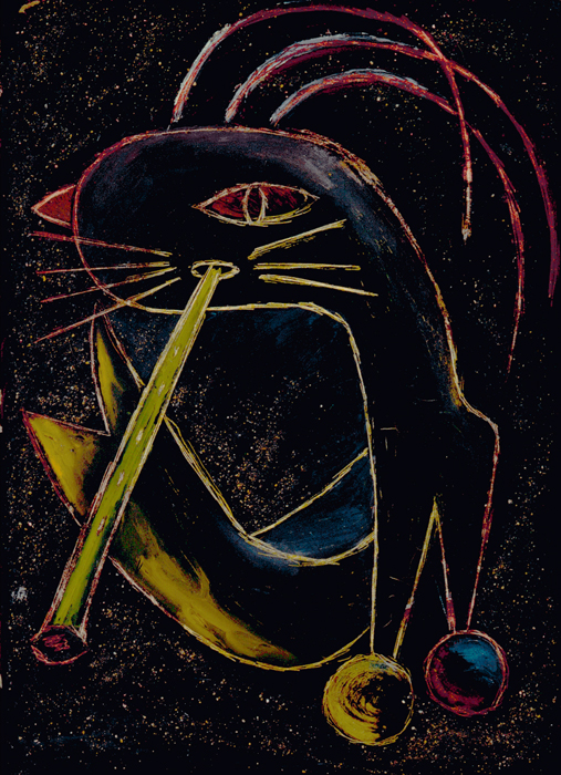 <strong>Hippo-chat</strong><BR>1948<BR>Huile et sable sur toile<BR>57,3 x 42 cm<BR>Photo : Richard-Max Tremblay<BR><br><br>© Succession Charles Daudelin /COVA-DAAV