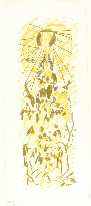 <strong>Dessin préparatoire pour le retable de la chapelle du Sacré-Coeur</strong><BR>1980<BR>crayon feutre noir et de couleurs<BR>79,2 x 33 cm<BR>Photo : Musée des beaux-arts de Montréal : Jean-François Brière<BR><br><br>© Succession Charles Daudelin /SODRAC