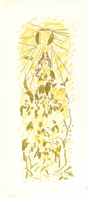<strong>Dessin préparatoire pour le retable de la chapelle du Sacré-Coeur</strong><BR>1980<BR>crayon feutre noir et de couleurs<BR>79,2 x 33 cm<BR>Photo : Musée des beaux-arts de Montréal : Jean-François Brière<BR><br><br>© Succession Charles Daudelin /COVA-DAAV