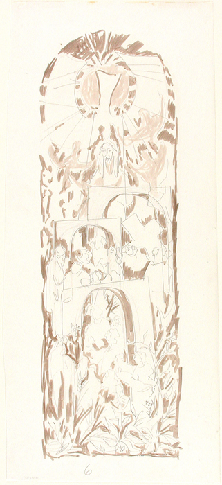 <strong>Dessin préparatoire pour le retable de la chapelle du Sacré-Coeur</strong><BR>1980<BR>Graphite et encre<BR>75,5 x 33,5 cm<BR>Photo : Musée des beaux-arts de Montréal : Christine Guest<BR><br><br>© Succession Charles Daudelin /COVA-DAAV