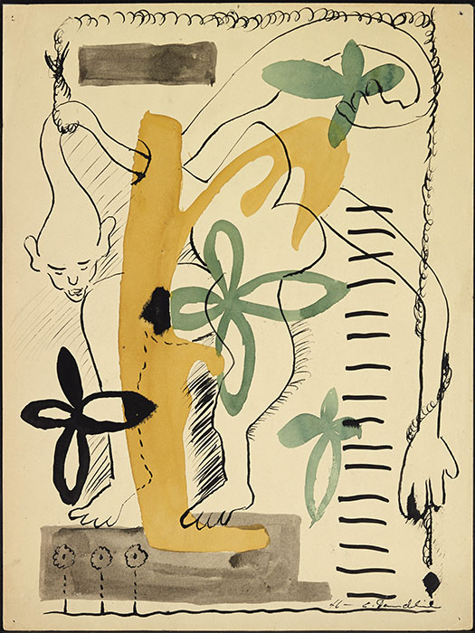 <strong>Sans titre</strong><BR>1946<BR>Aquarelle, plume et encre, lavis d'encre<BR>30,4 x 22,8 cm<BR>Photo : Musée des beaux-arts de Montréal : Christine Guest<BR><br><br>© Succession Charles Daudelin /COVA-DAAV