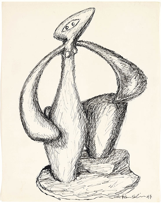 <strong>Sans titre</strong><BR>1947<BR>Plume et encre<BR>27,8 x 21,9 cm<BR>Photo : Musée des beaux-arts de Montréal : Christine Guest<BR><br><br>© Succession Charles Daudelin /COVA-DAAV