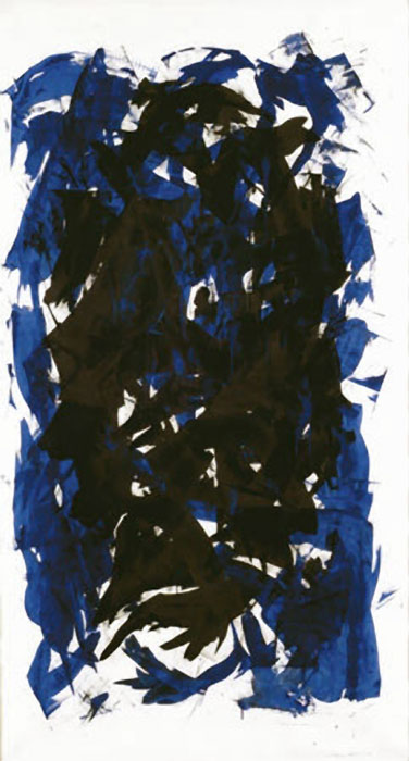 <strong><i>De bleu en noir</i></strong><BR>1998<BR>Huile sur papier<BR>234 x 128 cm<BR><i></i><BR><BR><br><h9 style='font-size:.8em'>Photo : François Lafrance<br>1/1</h9><BR><br><br><h9 style='font-size:.8em'>© Succession Charles Daudelin /SODRAC