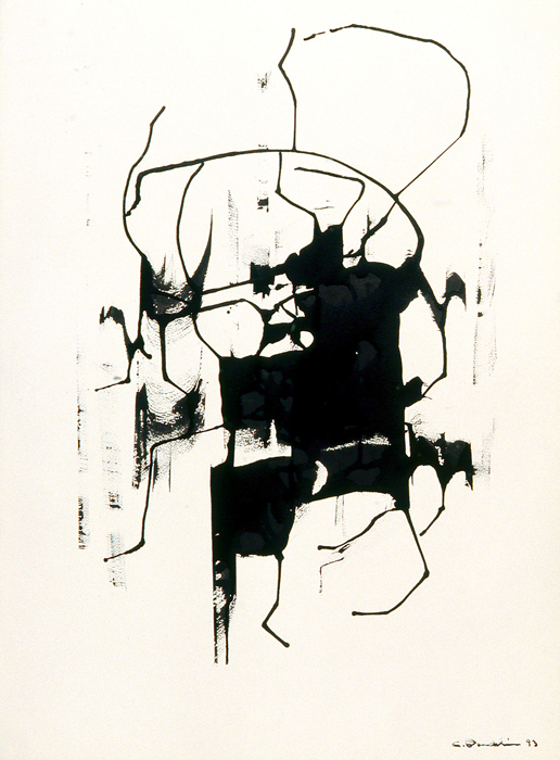 <strong>Don Quichotte texan</strong><BR>1993<BR>encre sur papier Arches<BR>76 x 56,5 cm<BR>Photo : Musée national des beaux-arts du Québec : Patrick Altman<BR><br><br>© Succession Charles Daudelin /COVA-DAAV