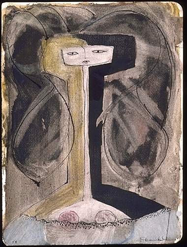 <strong>Femme au long cou</strong><BR>1958<BR>Encre et lavis sur papier<BR>22,7 x 17,2 cm<BR>Photo : Musée national des beaux-arts du Québec : Patrick Altman<BR><br><br>© Succession Charles Daudelin /COVA-DAAV