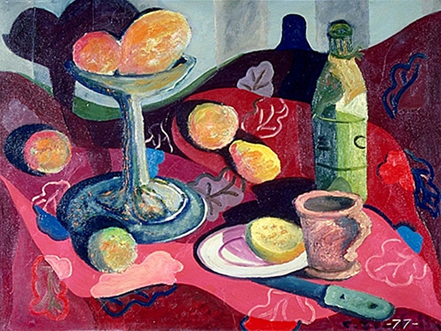 <strong>La Nappe rouge</strong><BR>1945<BR>Huile sur toile<BR>67,5 x 84 cm<BR>Photo : Musée national des beaux-arts du Québec : Patrick Altman<BR><br><br>© Succession Charles Daudelin /COVA-DAAV