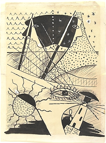 <strong>Sans titre, (Simple monologue)</strong><BR>1946<BR>Encre gouache et mine de plomb sur papier<BR>44,5 x 33,5 cm<BR>Photo : Musée national des beaux-arts du Québec : Jean-Guy Kérouac<BR><br><br>© Succession Charles Daudelin /COVA-DAAV