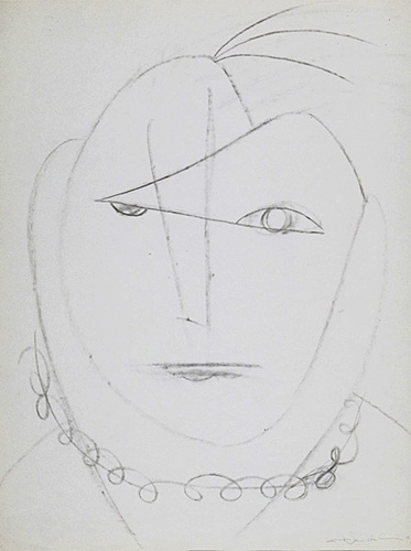 <strong>Tête de femme</strong><BR>1949<BR>Fusain sur papier<BR>56,5 x 43,5 cm<BR>Photo : Musée national des beaux-arts du Québec : Jean-Guy Kérouac<BR><br><br>© Succession Charles Daudelin /COVA-DAAV