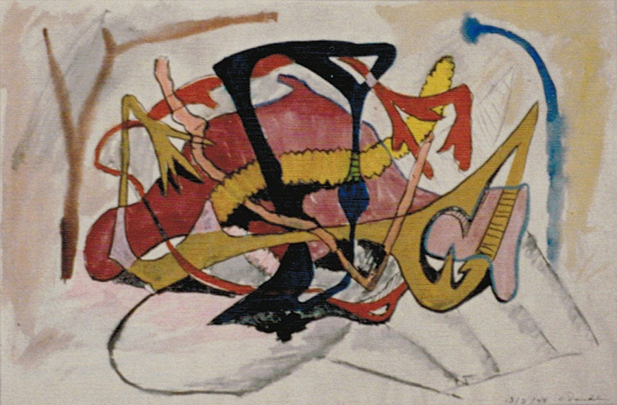 <strong><i>Sans titre</i></strong><BR>1945<BR>Encres de couleur sur papier<BR>30,5 x 45 cm<BR><i></i><BR><BR><br><h9 style='font-size:.8em'>Photo : Musée national des beaux-arts du Québec <br>1/1</h9><BR><br><br><h9 style='font-size:.8em'>© Succession Charles Daudelin /COVA-DAAV