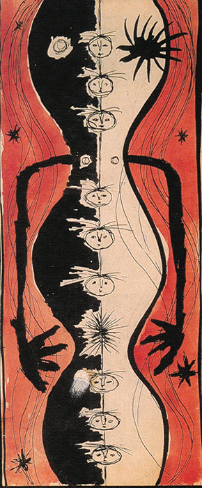 <strong>Totem</strong><BR>1953<BR>encre et aquarelle sur papier<BR>22,8 x 9,6 cm<BR>Photo : Pierre Longtin<BR><br><br>© Succession Charles Daudelin /SODRAC