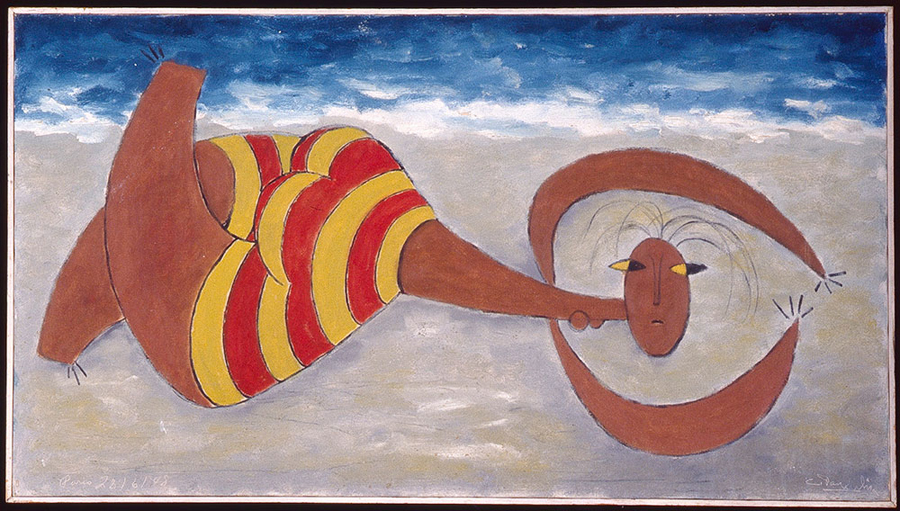 <strong><i>La Femme sur la plage</i></strong><BR>1948<BR>Huile sur toile<BR>50,1 x 90,3 cm<BR><i></i><BR><BR><br><h9 style='font-size:.8em'>Photo : Musée national des beaux-arts du Québec<br>1/1</h9><BR><br><br><h9 style='font-size:.8em'>© Succession Charles Daudelin /COVA-DAAV