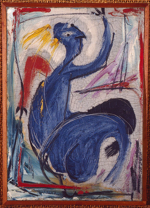 <strong><i>Le Solitaire</i></strong><BR>1948<BR>Huile sur panneau d'aggloméré<BR>25 x 17,8 cm<BR><i></i><BR><BR><br><h9 style='font-size:.8em'>Photo : Musée national des beaux-arts du Québec<br>1/1</h9><BR><br><br><h9 style='font-size:.8em'>© Succession Charles Daudelin /COVA-DAAV