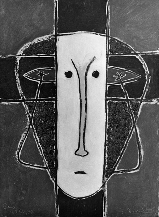 <strong><i>Le vitrail</i></strong><BR>1948<BR>Huile sur toile<BR>57,1 x 42 cm<BR><i></i><BR><BR><br><h9 style='font-size:.8em'>Photo : photographe inconnu, épreuve à la gélatine argentique, source : Archives Charles et Louise Daudelin<br>1/1</h9><BR><br><br><h9 style='font-size:.8em'>© Succession Charles Daudelin /COVA-DAAV